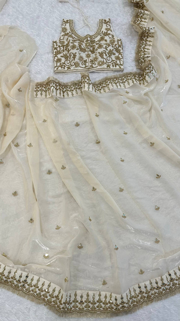 Cream Glass Satin Silk Saree ClothsVilla