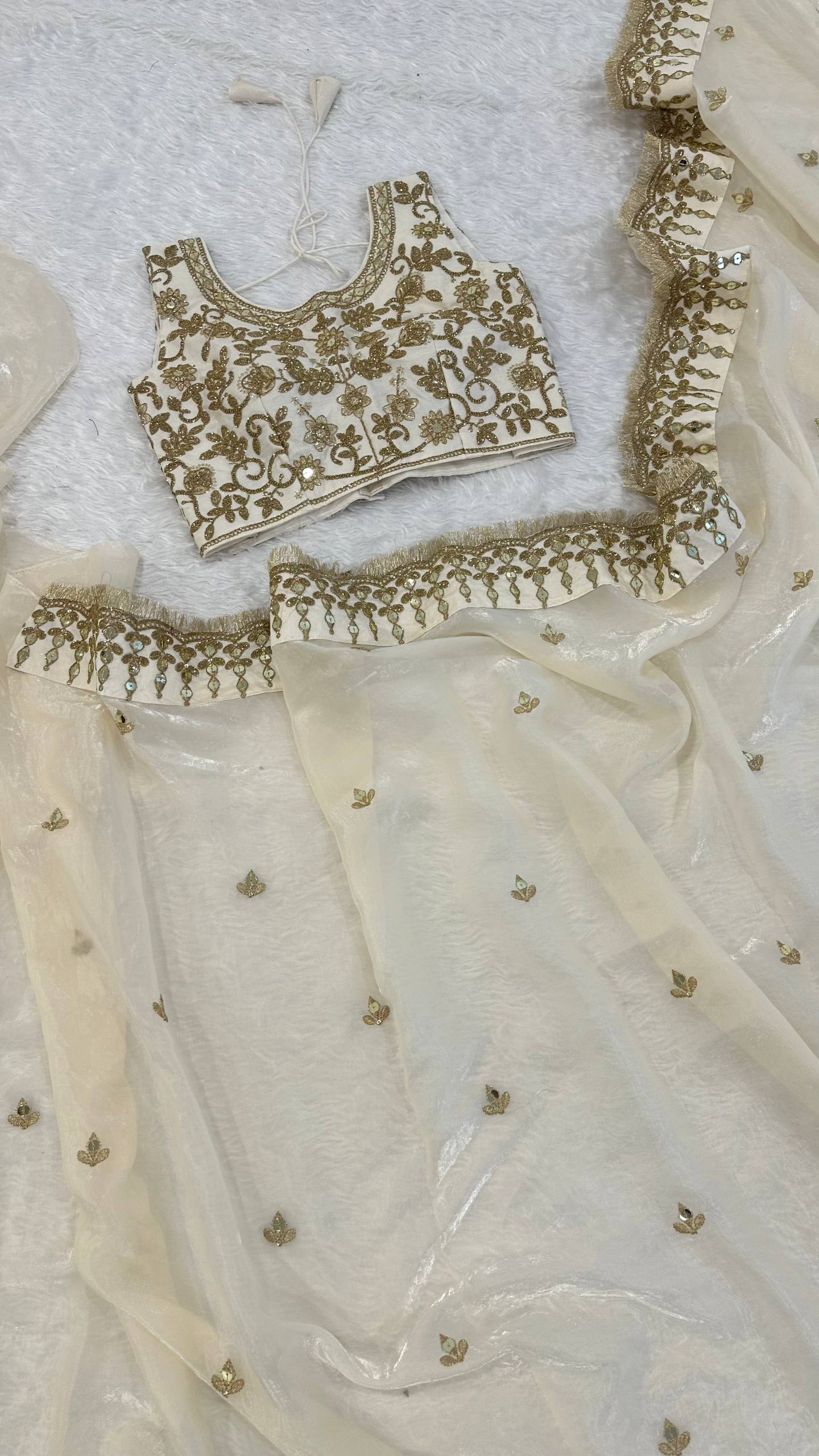 Cream Glass Satin Silk Saree ClothsVilla