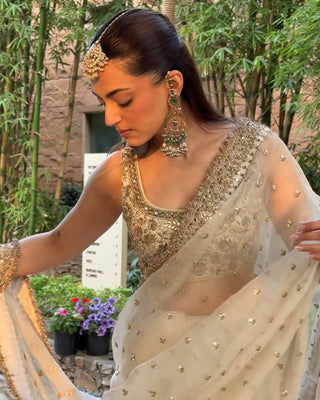 Cream Glass Satin Silk Saree ClothsVilla
