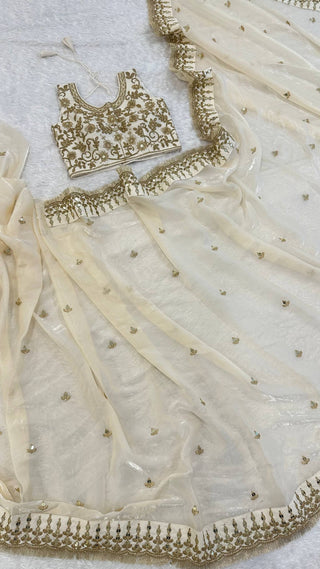 Cream Glass Satin Silk Saree ClothsVilla