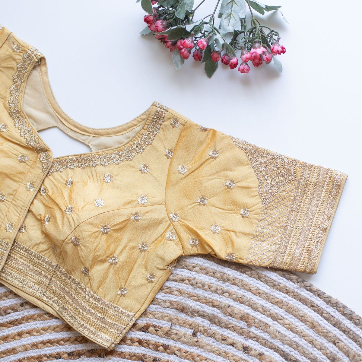 Cream Golden Embroidered Blouse with Sequins – Caterpillar Silk Elegance ClothsVilla Main image