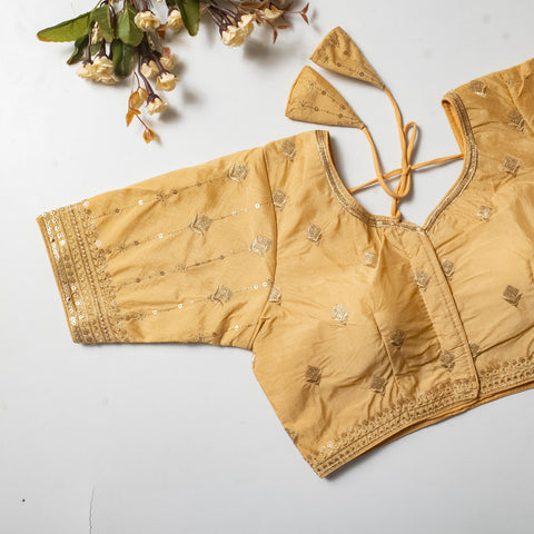 Cream Golden Embroidered Vibrant Silk Blouse with Sequins ClothsVilla Main image