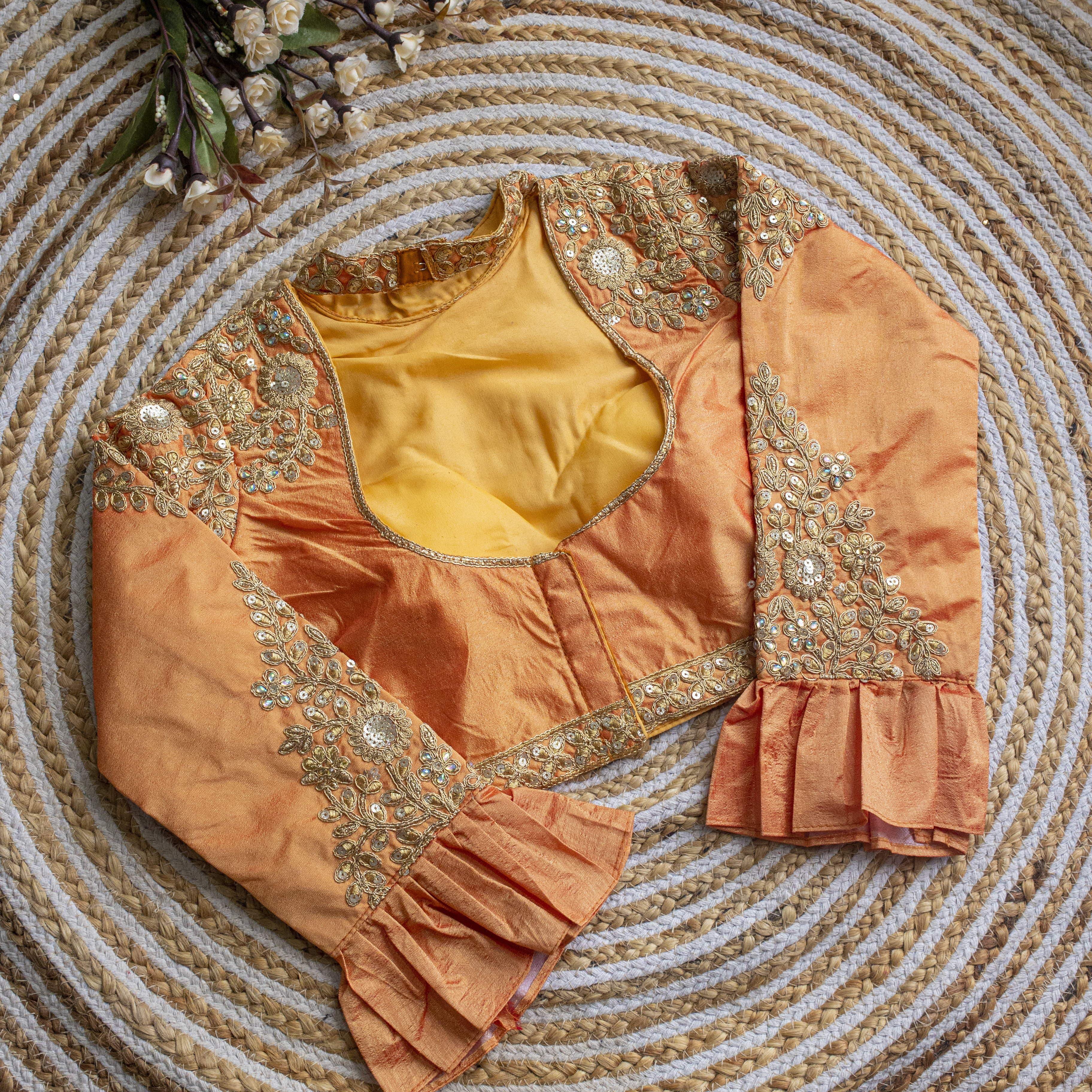 Cream Golden Sequence Embroidered Blouse in glossy silk ClothsVilla Main image