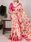 Cream Graceful Tussar Silk Printed Saree with Viscose Border ClothsVilla