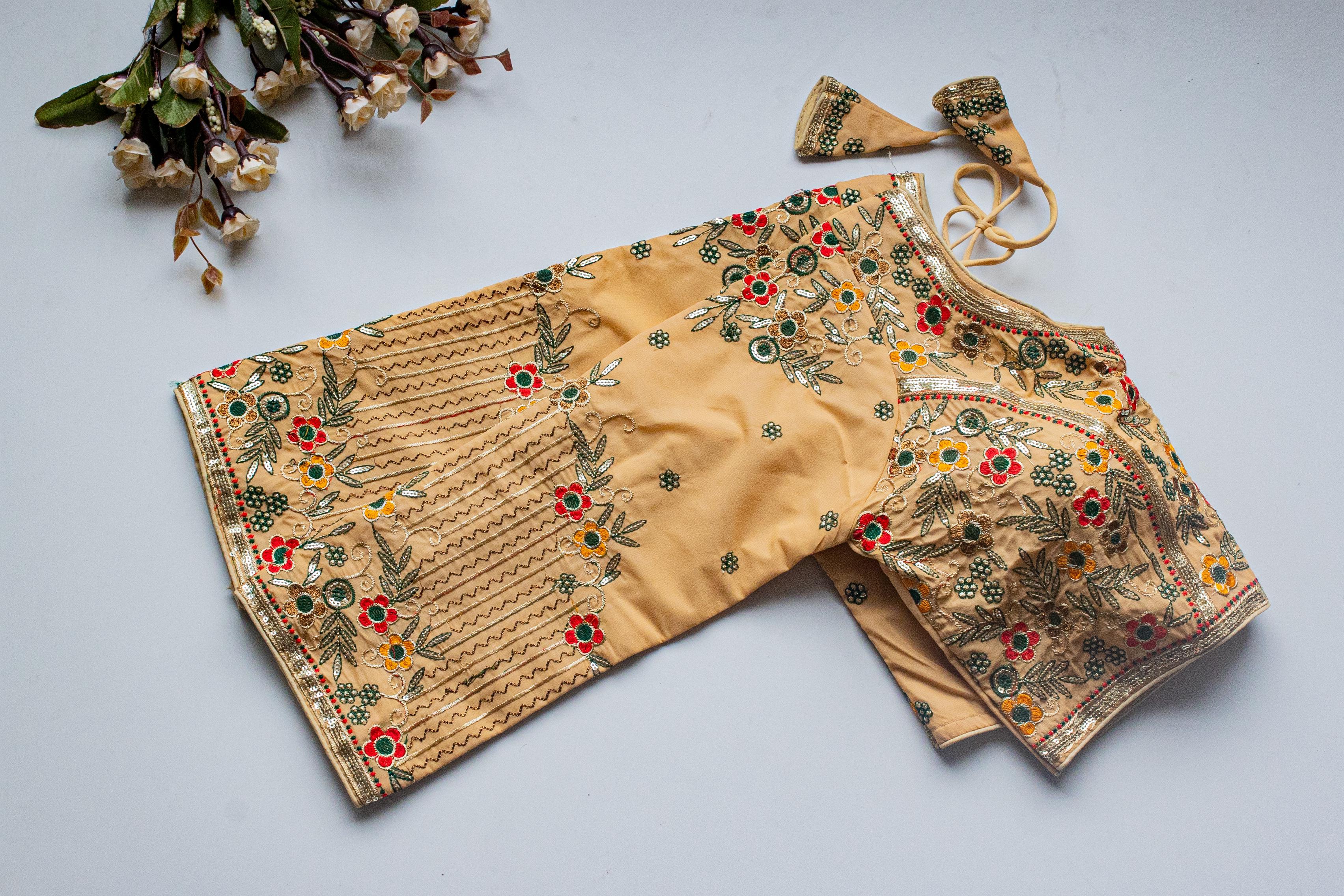 Cream Handcrafted Sequined Blouse in Khushi Silk ClothsVilla Main image