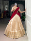 Cream Handloom Zari Weaving Lehenga Choli Set with Silver Glossy Lace Border Dupatta – Stitched Lehenga ClothsVilla