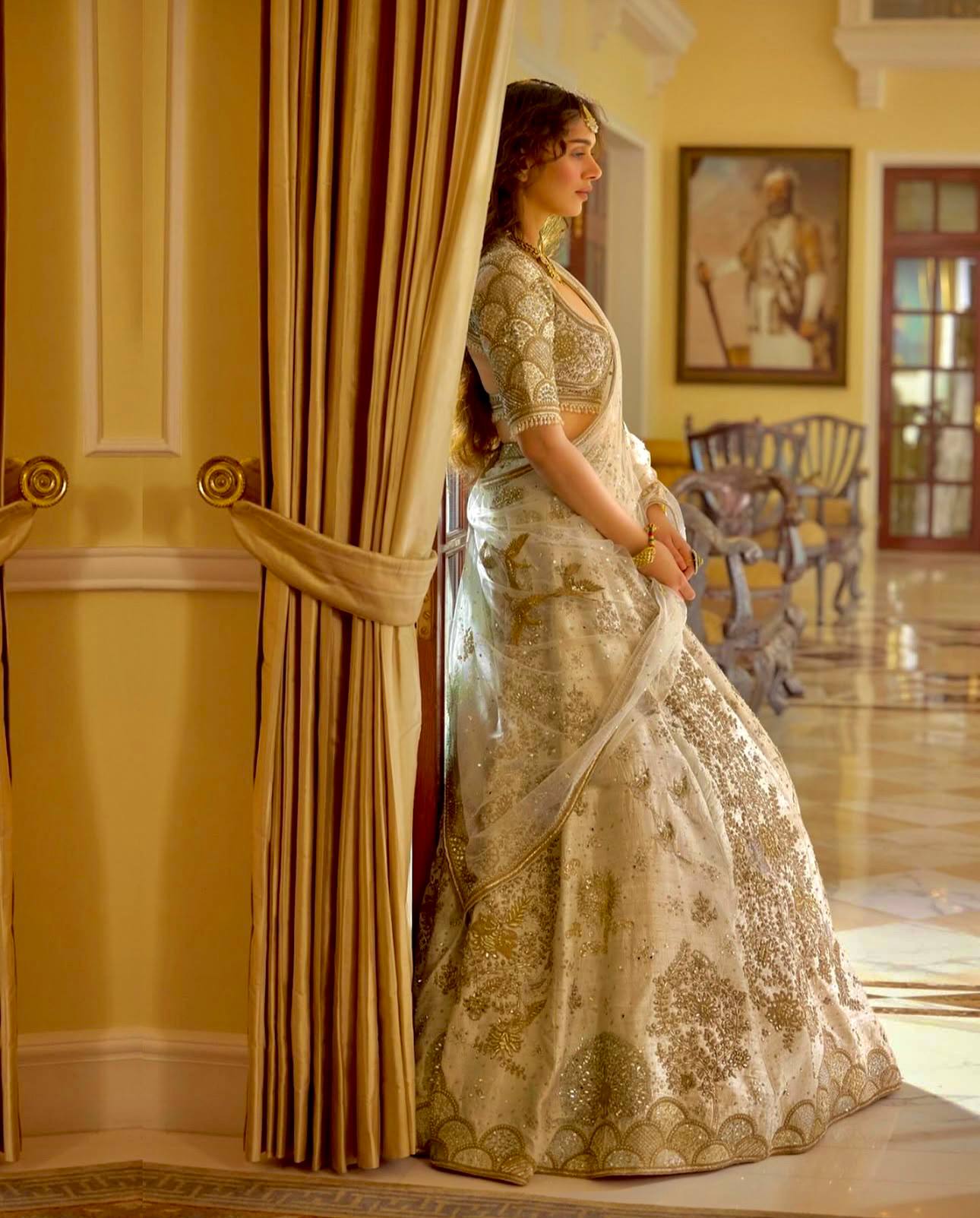 Cream Heavy Slub Silk Lehenga with Sequins, Dori & Zari Work, Matching Blouse & Net Dupatta ClothsVilla