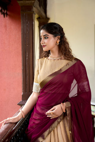 Cream Kanchipuram Lehenga Choli – Heritage Redefined with Regal Zari Weaving