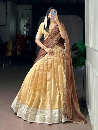 Cream Kanchipuram Zari Lehenga Choli ClothsVilla