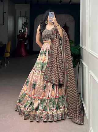Cream Lehenga Set with Lace work ClothsVilla