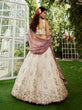 Load image into Gallery viewer, Cream Luxurious Viscose Semi-Stitched Lehenga Set with Purple-Gold Embroidered Dupatta ClothsVilla