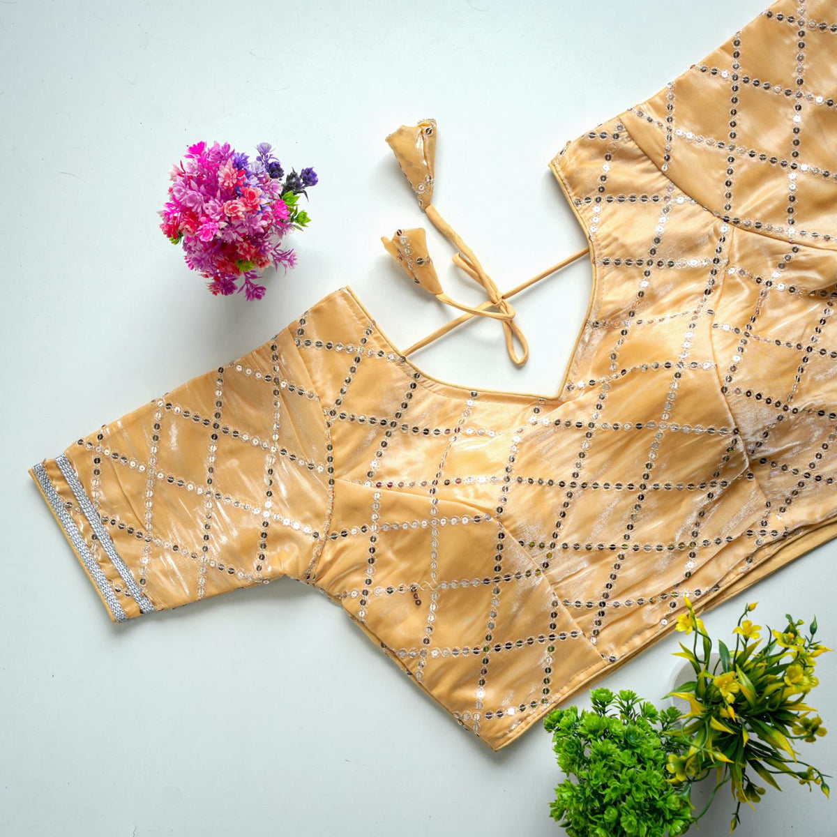 Cream Metalic Jimmy Choo Blouse with Exquisite Sequence Embroidery ClothsVilla Main image
