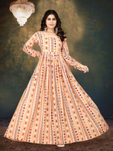 Load image into Gallery viewer, Cream Muslin Digital Print Gown with Full Round Flair ClothsVilla