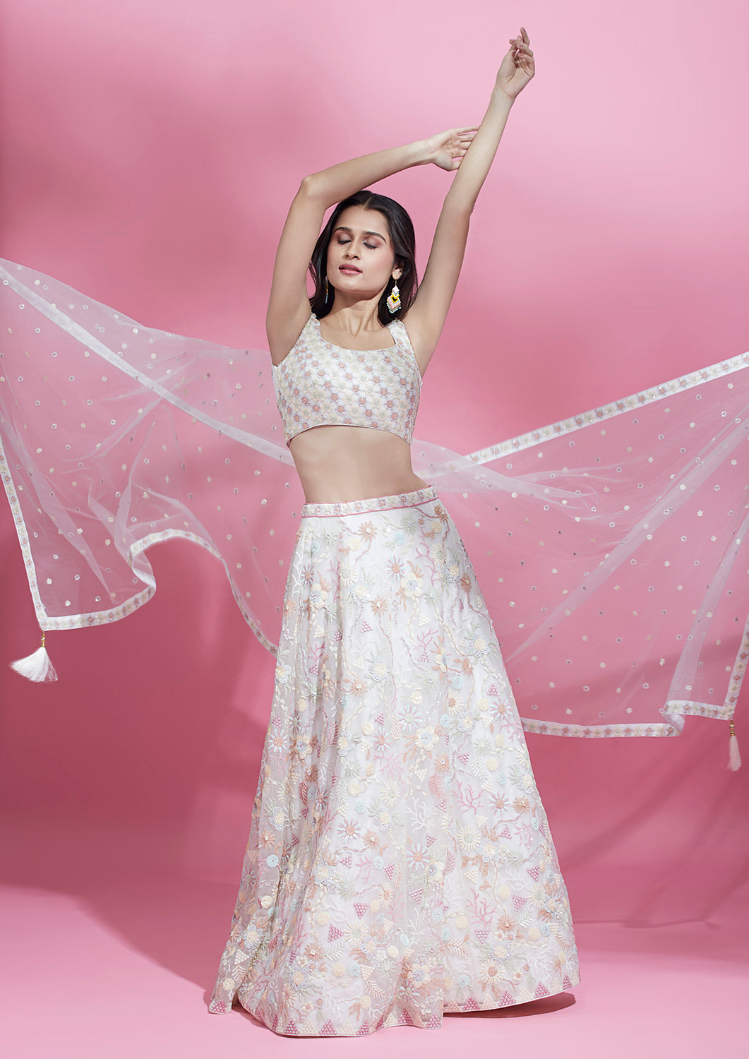 Cream Net heavy Sequinse embroidery Semi-Stitched Lehenga choli & Dupatta Clothsvilla