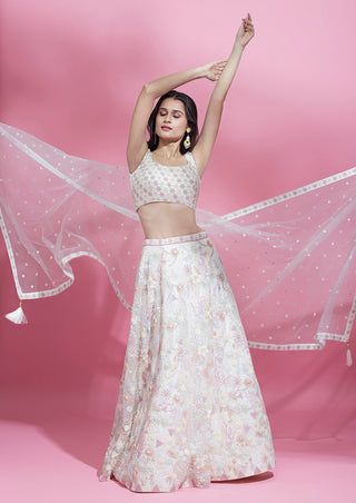 Cream Net heavy Sequinse embroidery Semi-Stitched Lehenga choli & Dupatta Clothsvilla