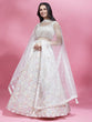 Load image into Gallery viewer, Cream Net heavy Sequinse embroidery Semi-Stitched Lehenga choli &amp; Dupatta Clothsvilla