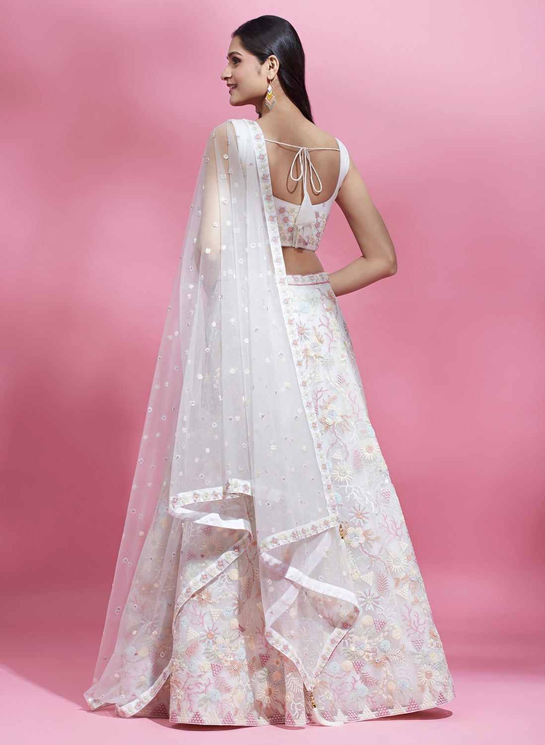 Cream Net heavy Sequinse embroidery Semi-Stitched Lehenga choli & Dupatta Clothsvilla