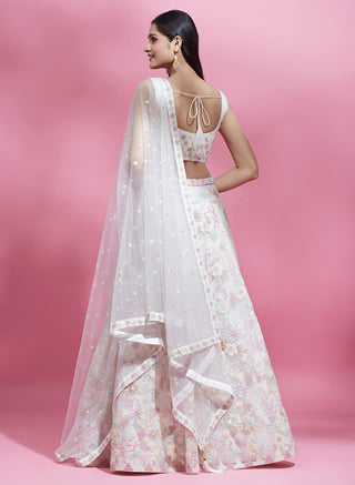Cream Net heavy Sequinse embroidery Semi-Stitched Lehenga choli & Dupatta Clothsvilla