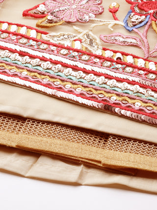 Cream Net Multi colour Thread & Sequinse Work Semi-Stitched Lehenga & Unstitched Blouse, Dupatta Clothsvilla