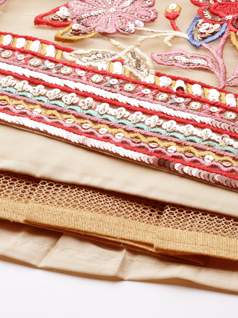 Cream Net Multi colour Thread & Sequinse Work Semi-Stitched Lehenga & Unstitched Blouse, Dupatta Clothsvilla