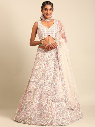 Cream Net Multi Sequins with heavy Zarkan embroidery Semi-Stitched Lehenga choli & Dupatta Clothsvilla