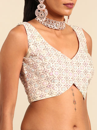 Cream Net Multi Sequins with heavy Zarkan embroidery Semi-Stitched Lehenga choli & Dupatta Clothsvilla