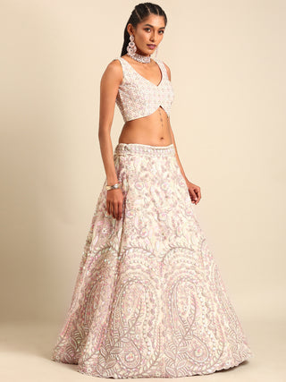 Cream Net Multi Sequins with heavy Zarkan embroidery Semi-Stitched Lehenga choli & Dupatta Clothsvilla