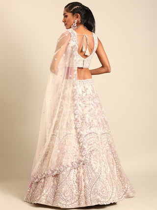 Cream Net Multi Sequins with heavy Zarkan embroidery Semi-Stitched Lehenga choli & Dupatta Clothsvilla