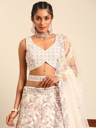 Cream Net Multi Sequins with heavy Zarkan embroidery Semi-Stitched Lehenga choli & Dupatta Clothsvilla
