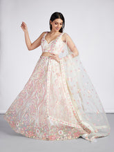 Load image into Gallery viewer, Cream Net Sequins and thread embroidery Semi-Stitched Lehenga choli &amp; Dupatta ClothsVilla