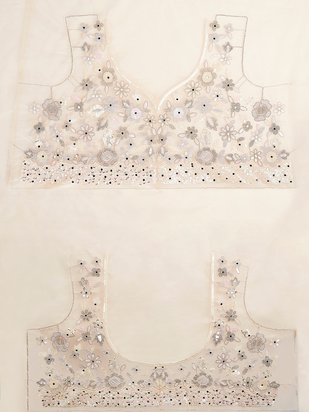 Cream Net Sequins, Mirror and thread embroidery Semi-Stitched Lehenga choli & Dupatta ClothsVilla