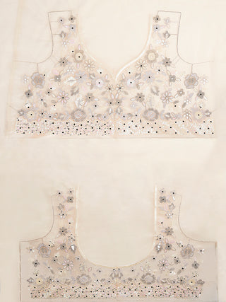 Cream Net Sequins, Mirror and thread embroidery Semi-Stitched Lehenga choli & Dupatta ClothsVilla