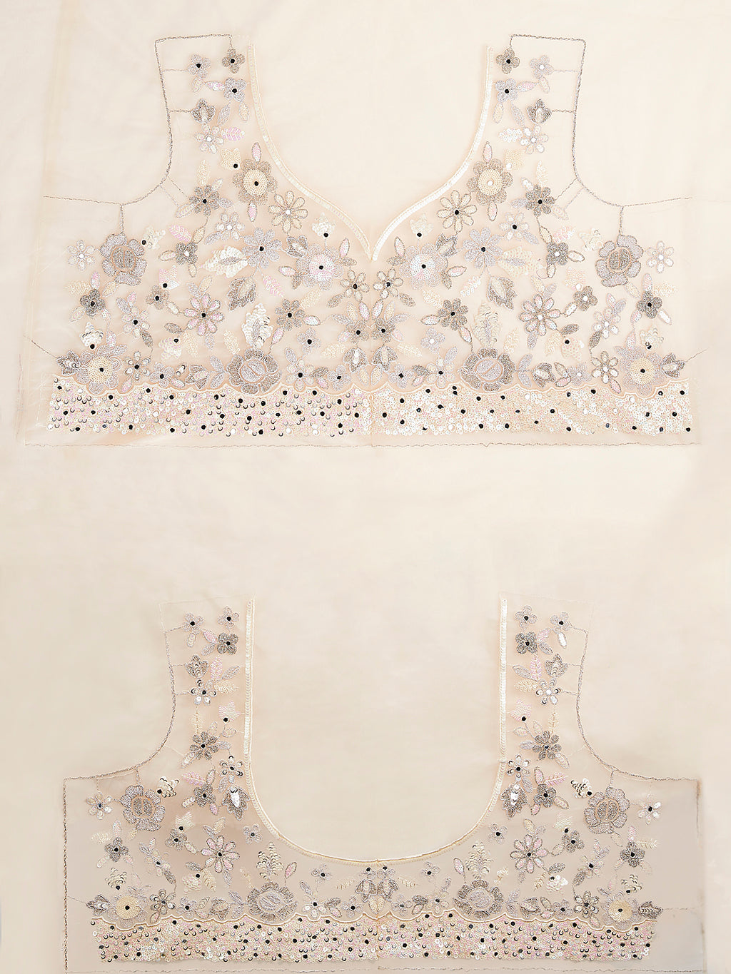 Cream Net Sequins, Mirror and thread embroidery Semi-Stitched Lehenga choli & Dupatta ClothsVilla