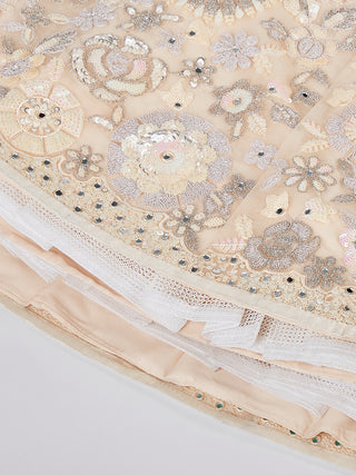 Cream Net Sequins, Mirror and thread embroidery Semi-Stitched Lehenga choli & Dupatta ClothsVilla