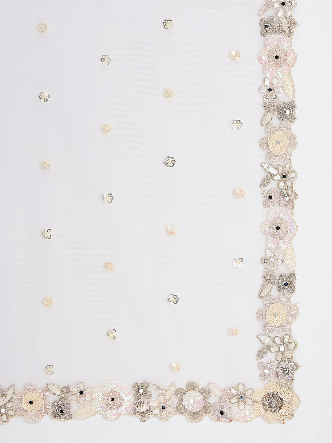 Cream Net Sequins, Mirror and thread embroidery Semi-Stitched Lehenga choli & Dupatta ClothsVilla