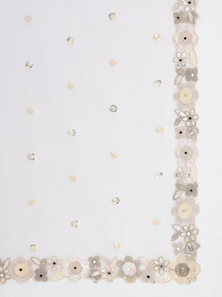 Cream Net Sequins, Mirror and thread embroidery Semi-Stitched Lehenga choli & Dupatta ClothsVilla