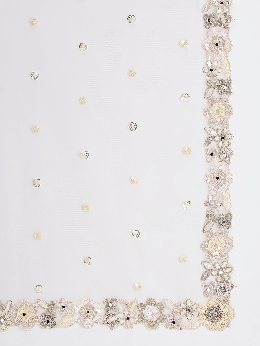Cream Net Sequins, Mirror and thread embroidery Semi-Stitched Lehenga choli & Dupatta ClothsVilla