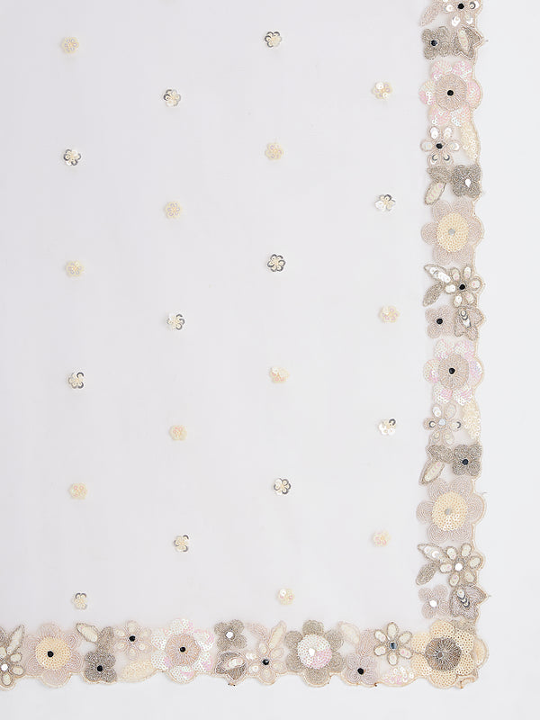 Cream Net Sequins, Mirror and thread embroidery Semi-Stitched Lehenga choli & Dupatta ClothsVilla