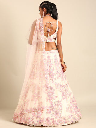 Cream Net Sequins with heavy Zarkan embroidery Semi-Stitched Lehenga choli & Dupatta Clothsvilla