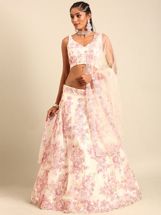 Cream Net Sequins with heavy Zarkan embroidery Semi-Stitched Lehenga choli & Dupatta Clothsvilla