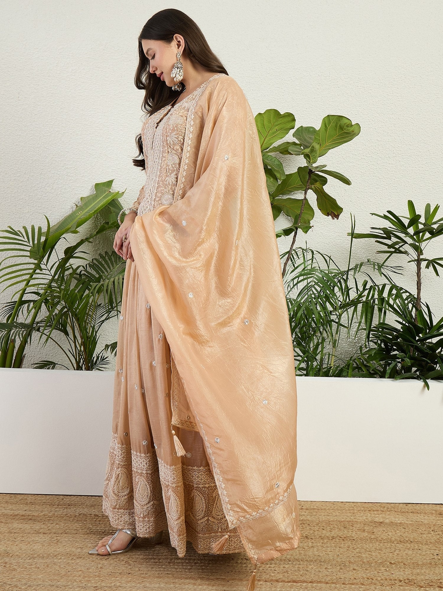 Cream Organza Lehenga Set ClothsVilla