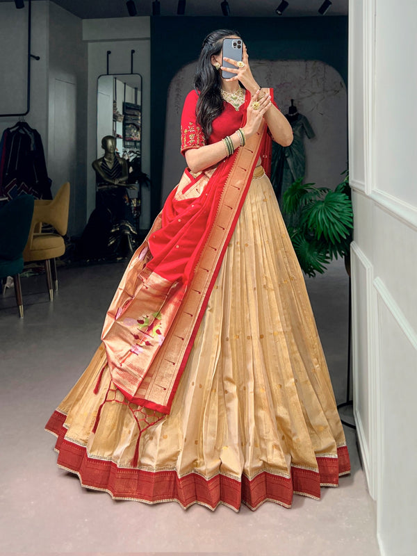 Cream Paithani Wedding & Festive Lehenga ClothsVilla