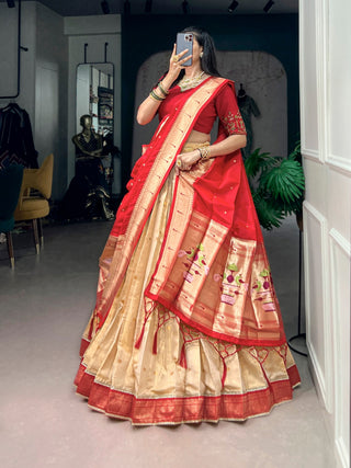 Cream Paithani Wedding & Festive Lehenga ClothsVilla