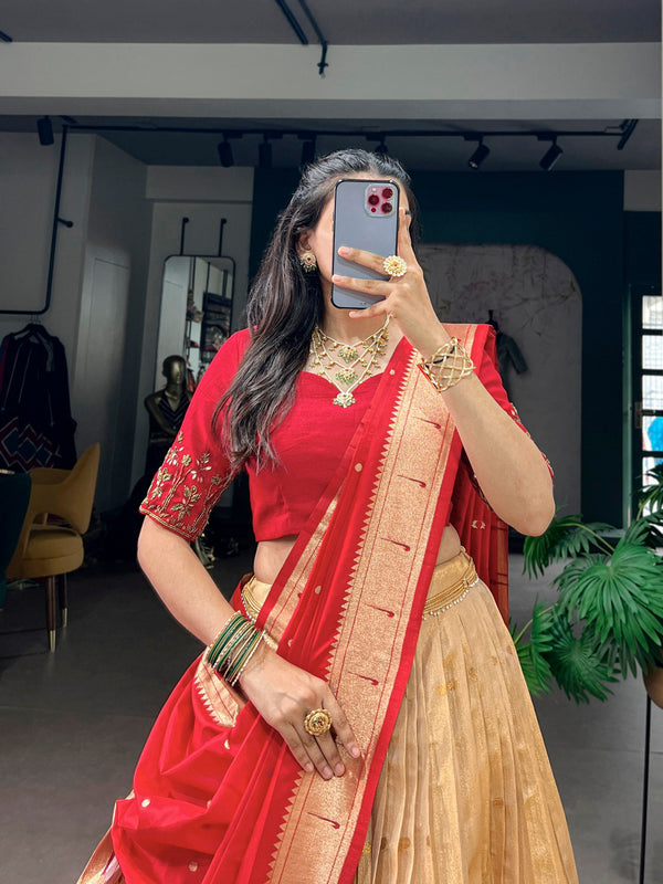 Cream Paithani Wedding & Festive Lehenga ClothsVilla