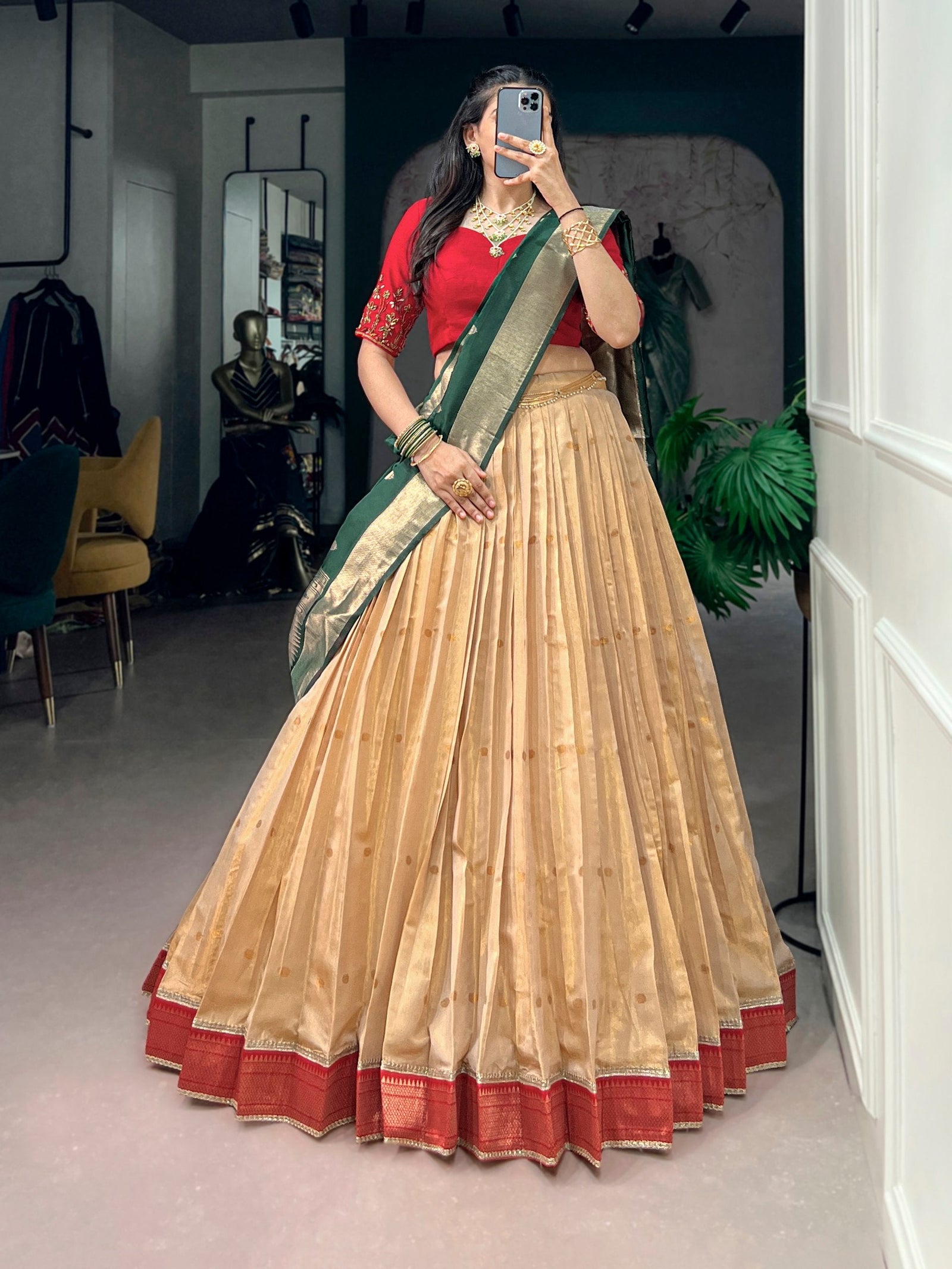 Cream Paithani Wedding & Festive Lehenga ClothsVilla