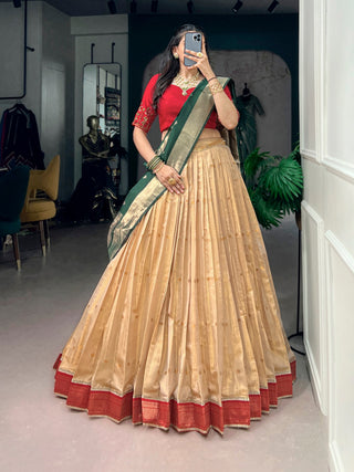 Cream Paithani Wedding & Festive Lehenga ClothsVilla