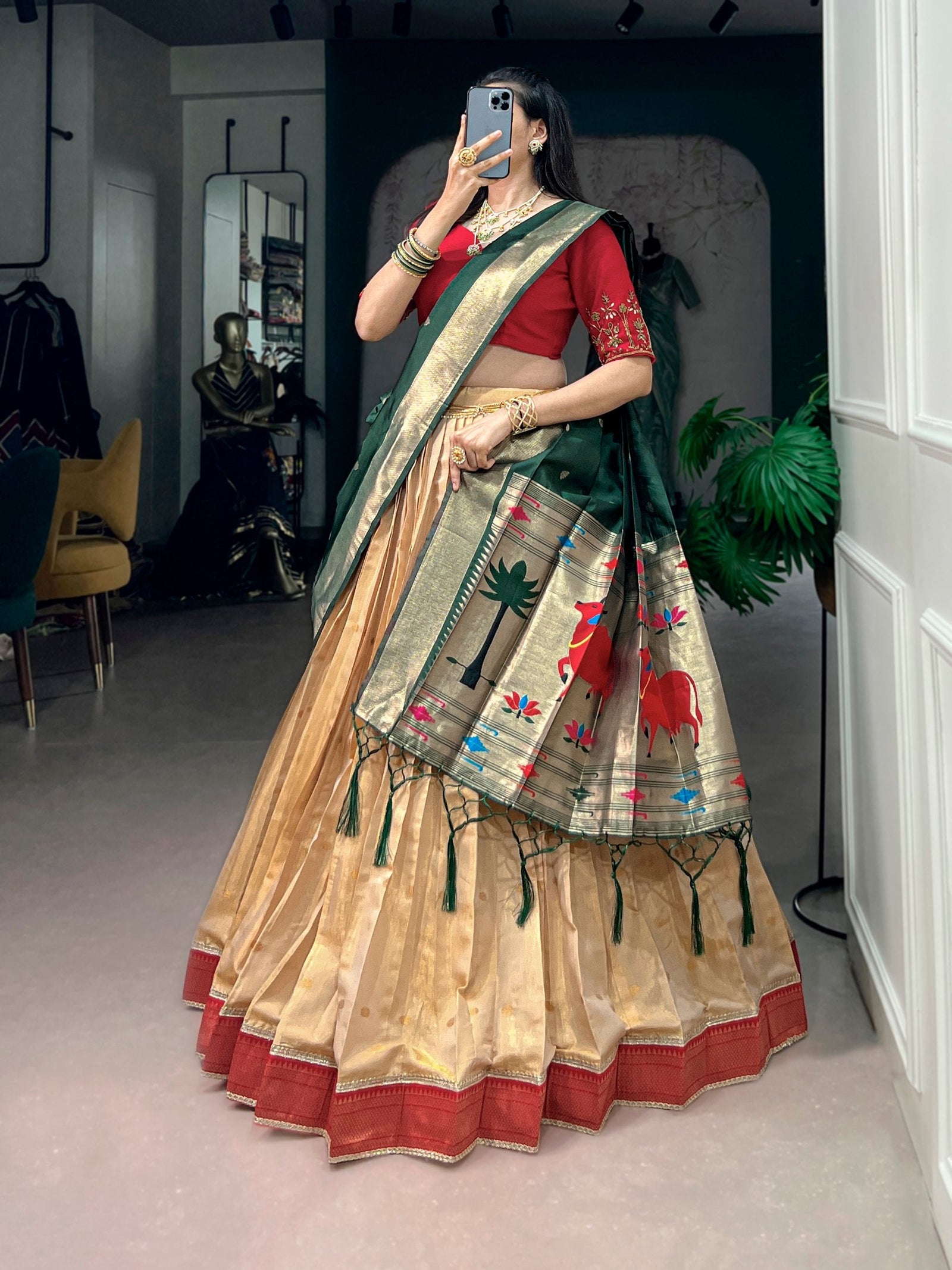 Cream Paithani Wedding & Festive Lehenga ClothsVilla