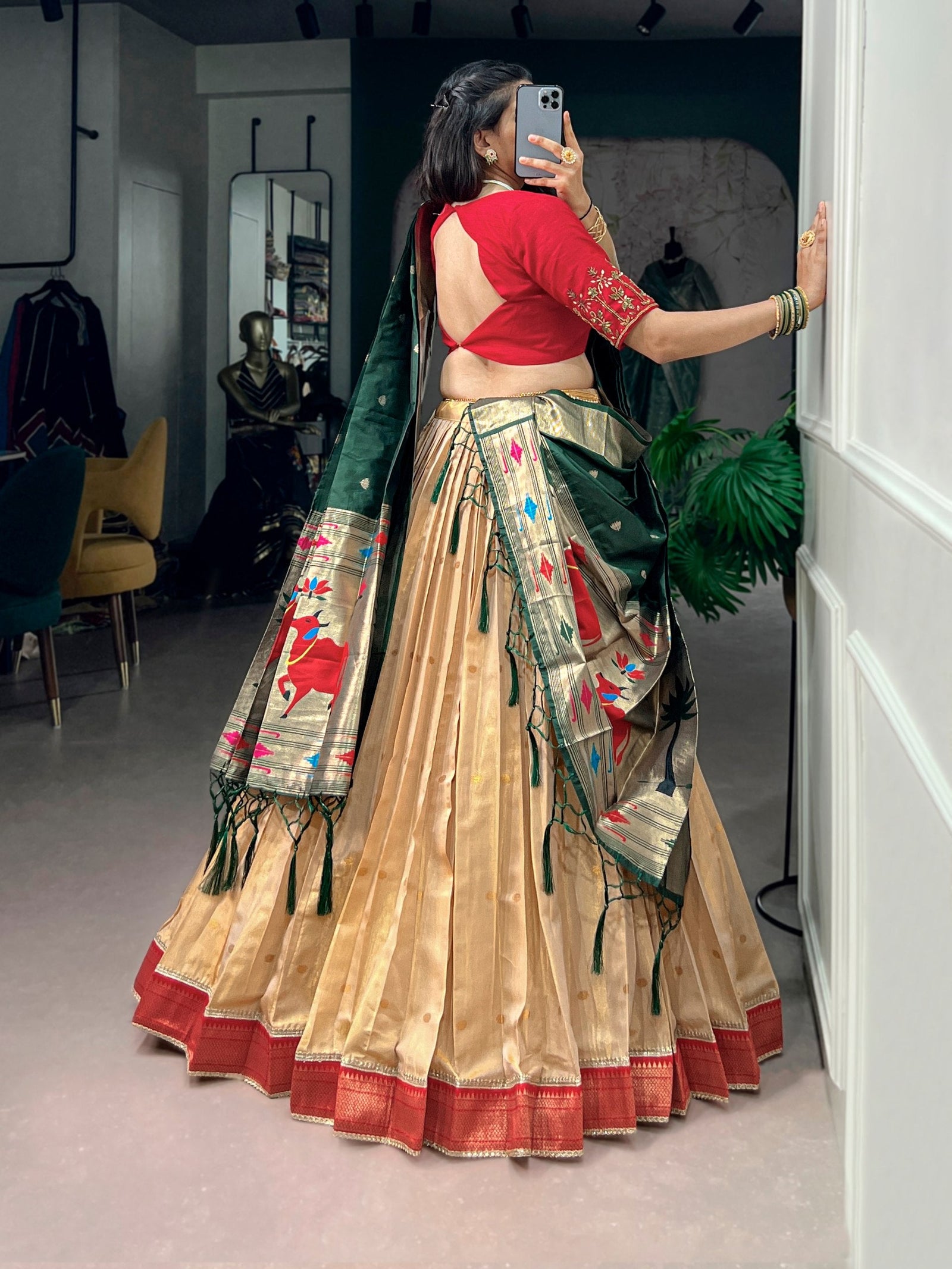 Cream Paithani Wedding & Festive Lehenga ClothsVilla