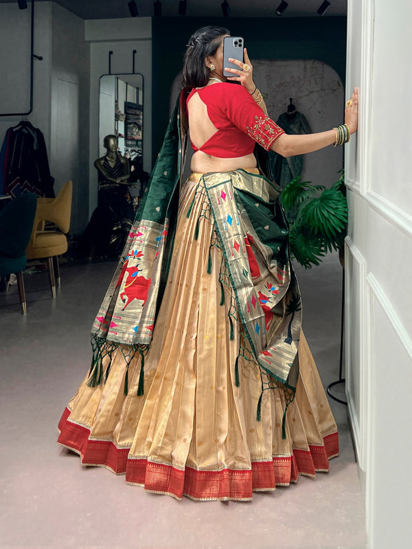 Cream Paithani Wedding & Festive Lehenga ClothsVilla