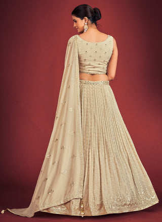 Cream Pakistani Georgette Lehenga Choli For Indian Festivals & Weddings - Sequence Embroidery Work, Mirror Work Clothsvilla
